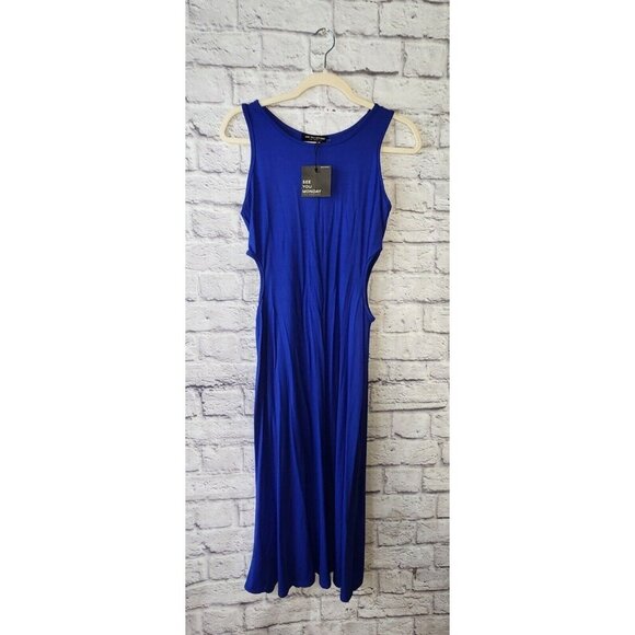 See You Monday Womens Size Large Sexy Cut Out Sides Bodycon Blue Midi Dress - Picture 1 of 4